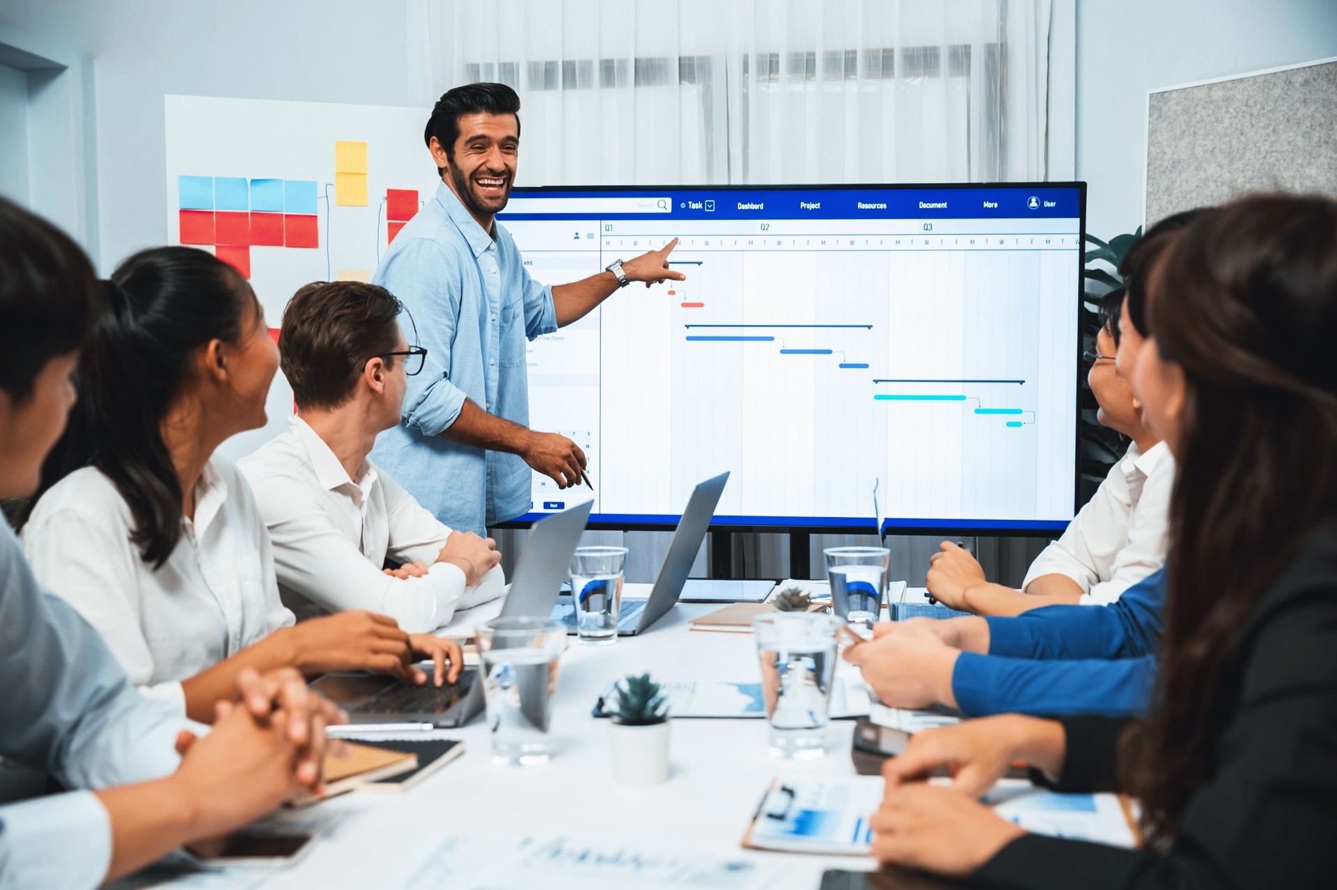 Project manager communicate and collaborate with team. Prudent