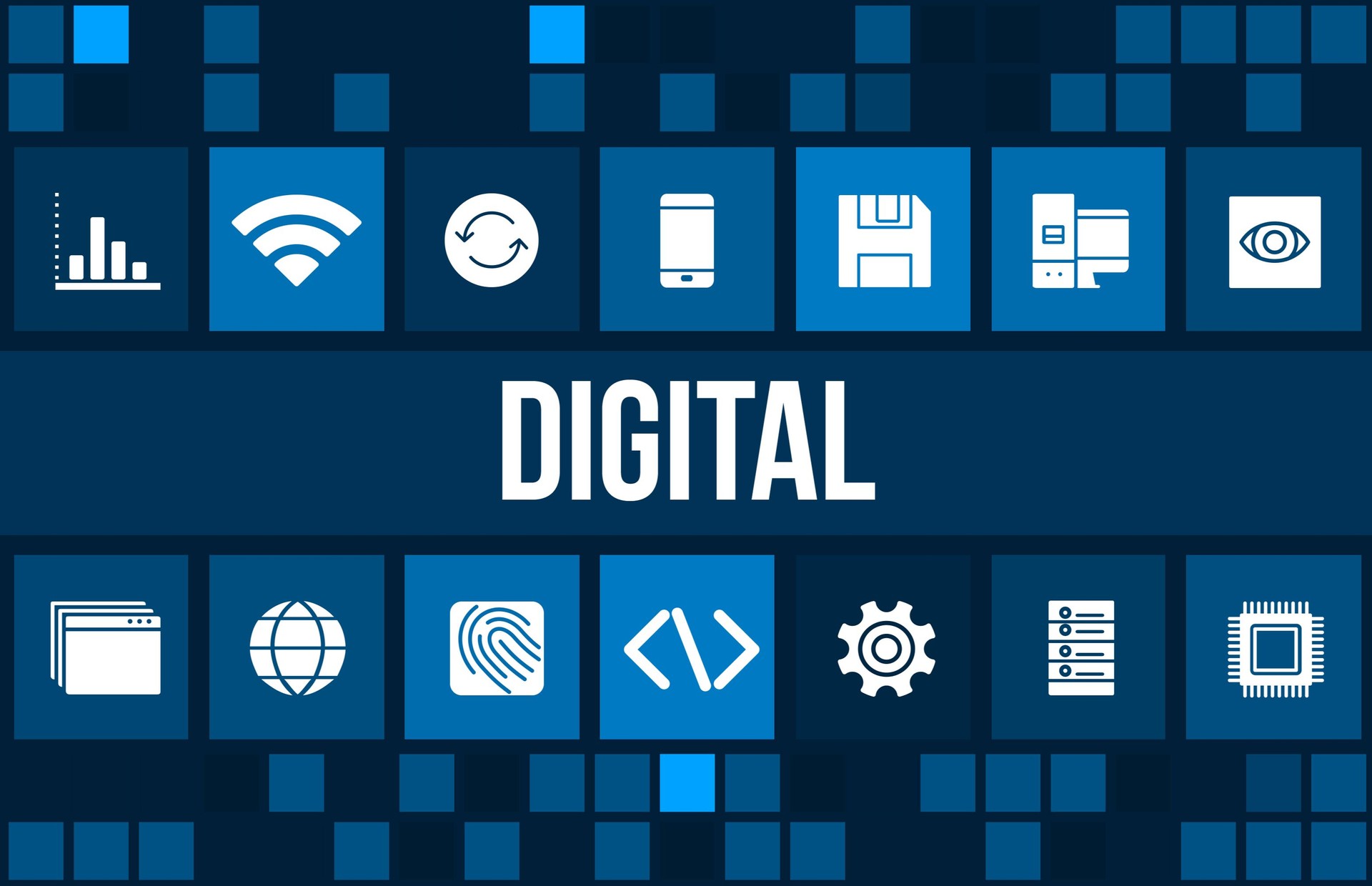 Digital concept image with technology icons and copyspace